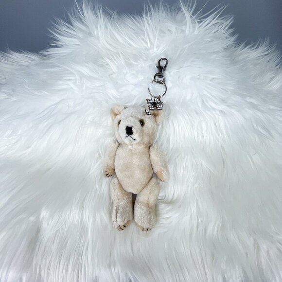 Teddy Bear Bag Charm | Upcycled Mini Stuffed Jointed Bear Toy Keychain, Cross - Picture 4 of 11